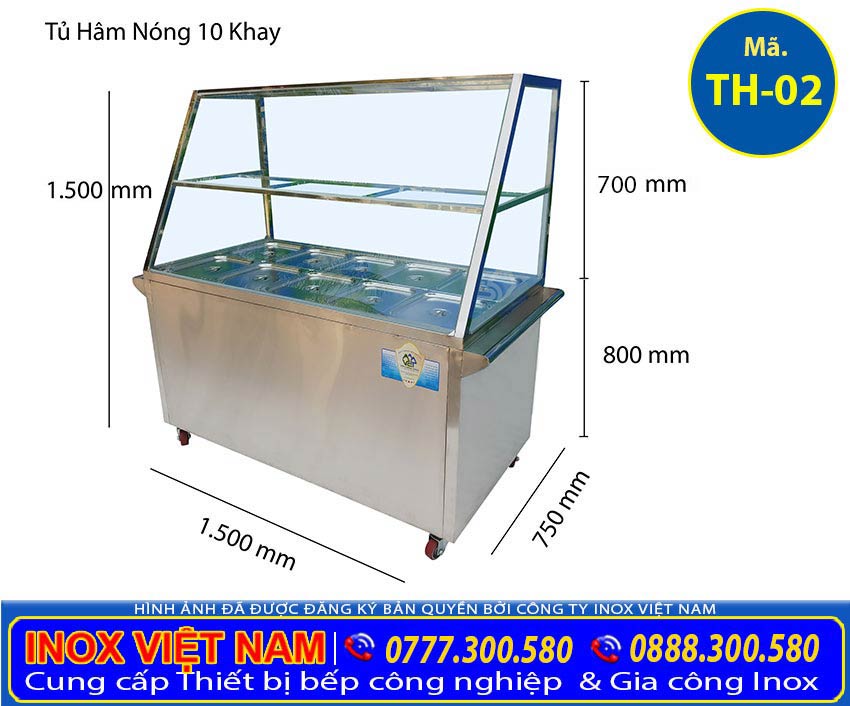 Kích thước tổng thể của tủ giữ nóng thức ăn 10 khay.
