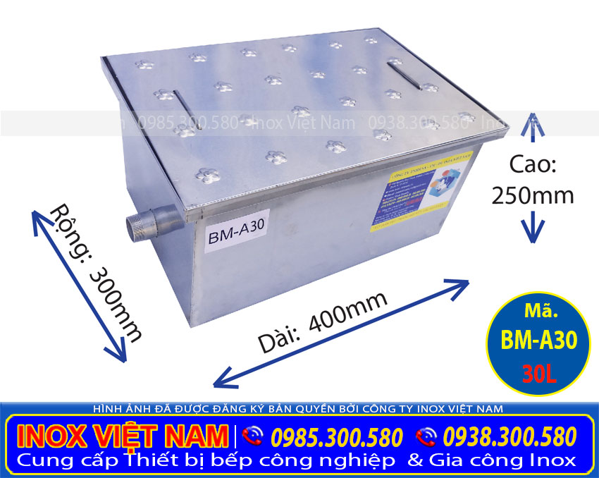 Kích thước Bể tách mỡ ino, Bẩy mỡ inox, Bể tách mỡ inox gia đình