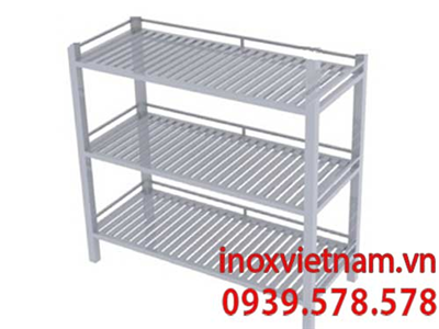 Kệ inox song 3 tầng có thanh chắn