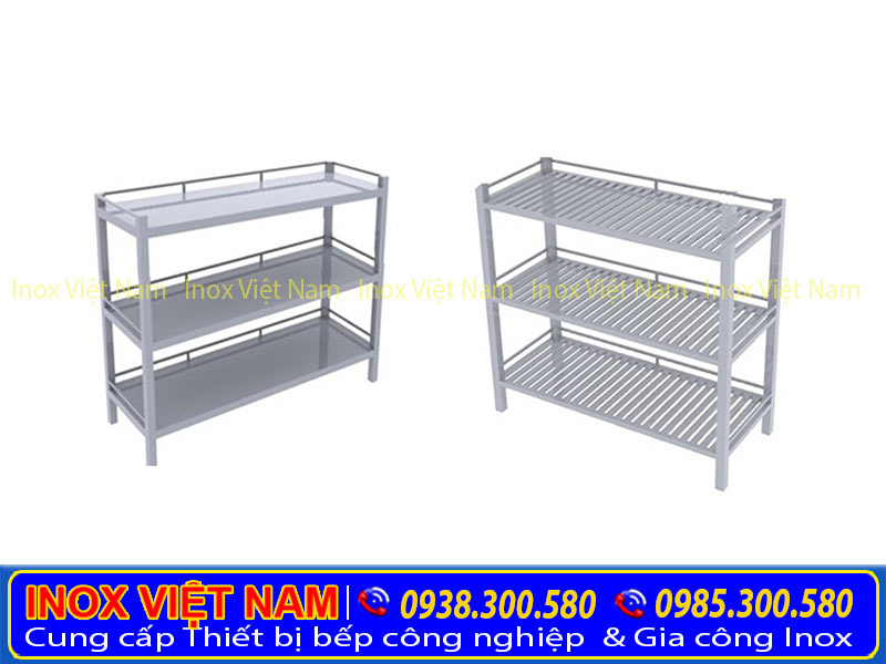 Giá Kệ inox phẳng 3 tầng | kệ bếp inox 3 tầng