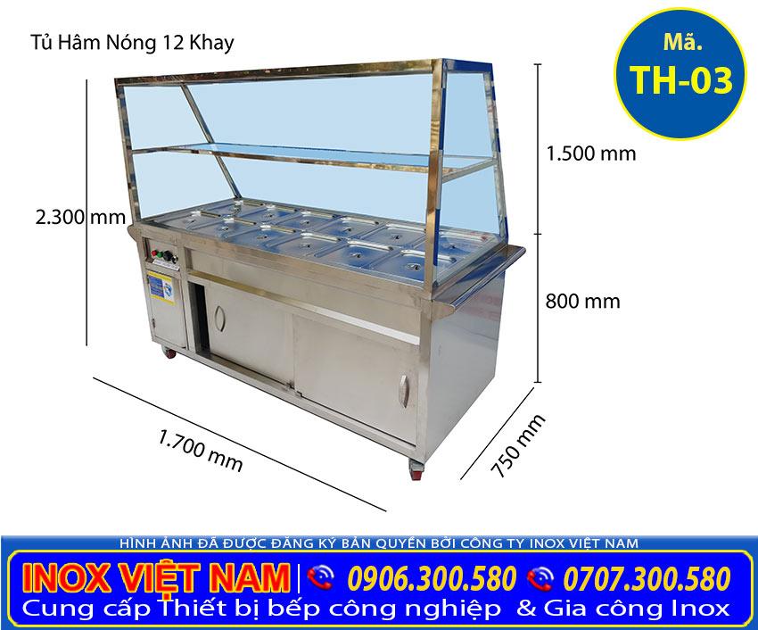 Kích thước Tủ hâm nóng thức ăn 12 khay TH-03 (Ảnh thật tế)
