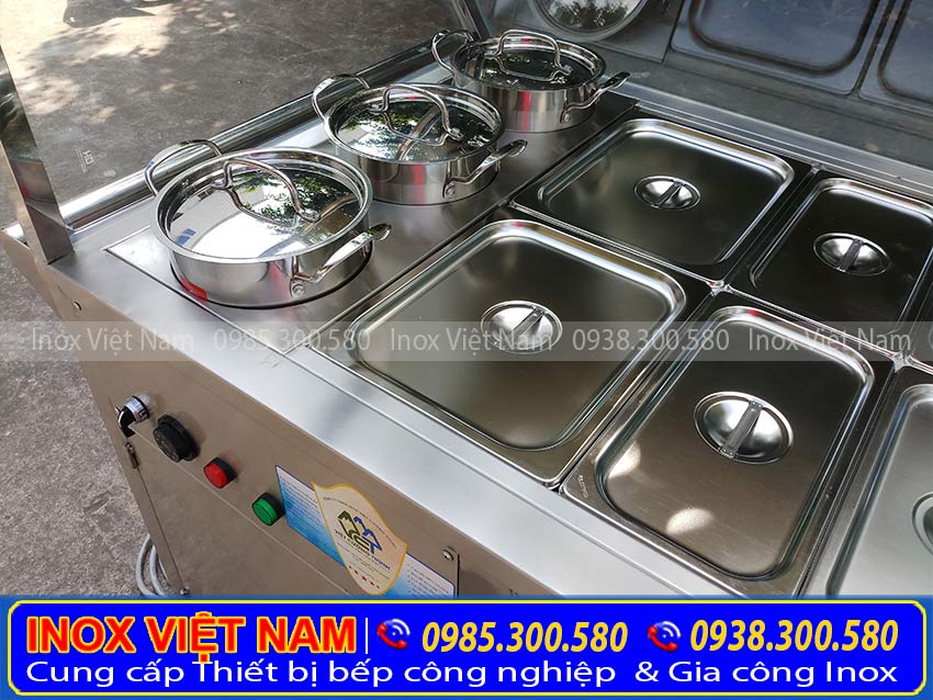 Tủ hâm nóng thức ăn 18 khay + 3 nồi của Inox Việt Nam.