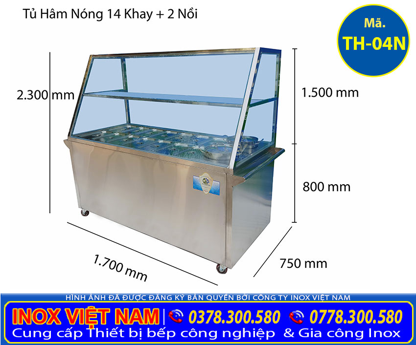 Kích thước tủ hâm nóng thức ăn 14 khay + 2 nồi TH-04N (Ảnh thật tế).