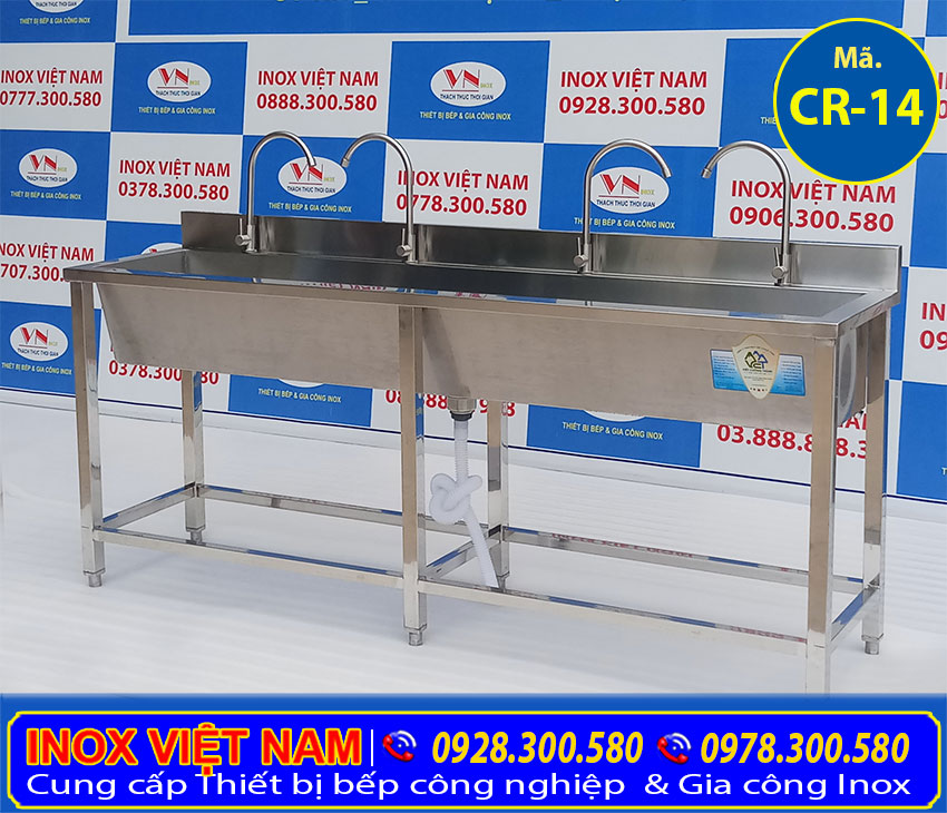 Máng rửa tay inox công nghiệp, Máng rửa tay nhà hàng, Bồn inox rửa tay tập thể sản xuất Inox Việt Cường Thịnh. 
