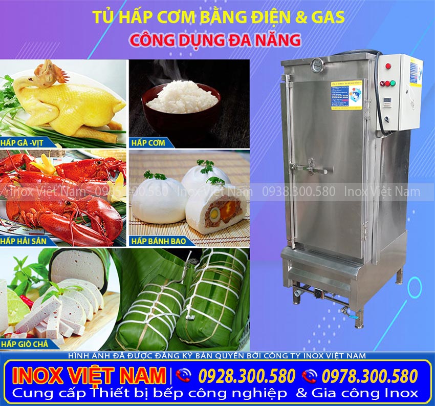 Tủ hấp cơm công nghiệp, Tủ nấu cơm 50kg, Tủ nấu cơm 30kg, Tủ cơm Inox, Tủ nấu cơm bằng gas.