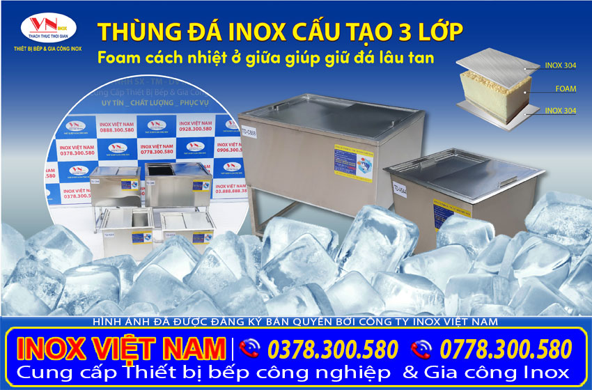 Cấu tạo Thùng đá âm bàn inox, Tủ đá inox âm bàn, Tủ đá inox quầy bar sản xuất tại Inox Việt Nam.