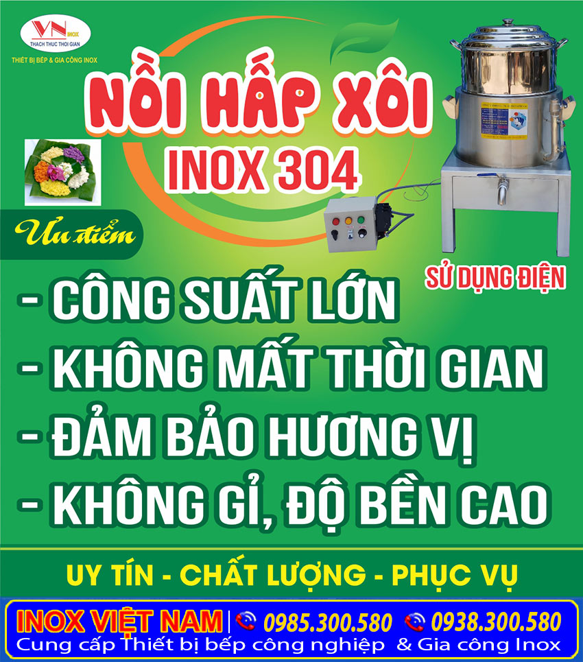 Nồi hấp điện công nghiệp, Nồi điện hấp xôi, Nồi hấp cách thuỷ bằng điện sản xuất tại Inox Việt Nam.