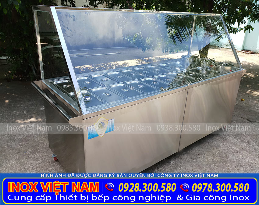 Tủ hâm nóng thức ăn 18 khay, Tủ giữ nóng món ăn, Quầy hâm nóng thức ăn sản xuất Inox Việt Nam