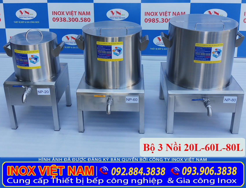 Bộ 3 nồi hầm xương bằng điện, nồi nấu hũ tiếu bằng điện, nồi điện nấu nước lèo sản xuất Bếp Inox Việt Nam.