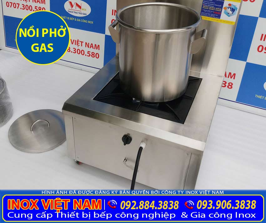 Cấu tạo tổng thể của nồi nấu phở dùng gas inox sản phẩm mới sản xuất Bếp Inox Việt Nam.
