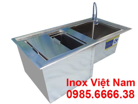 Bếp Inox Việt Nam sản xuất thùng đá inox kèm chậu rửa, quầy pha chế trà sữa đẹp, thiết kế quầy bar trà sữa và giá quầy pha chế