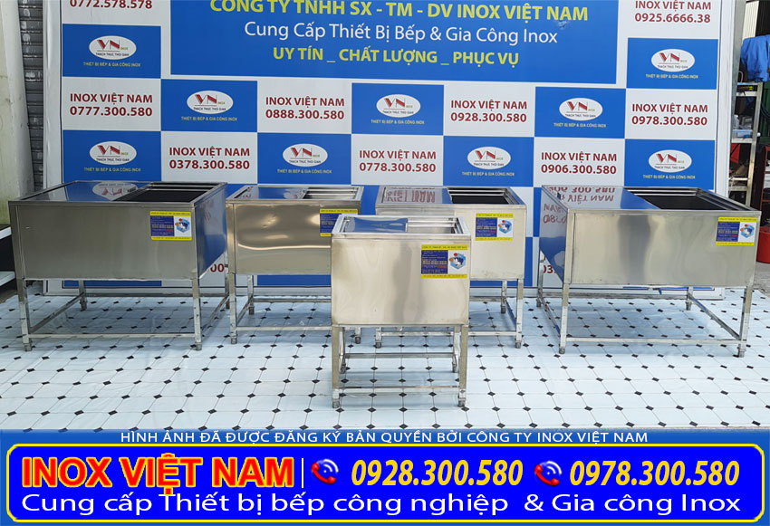 Top thùng đá inox có khung chân cao cấp sản xuất Inox Việt Cường Thịnh.