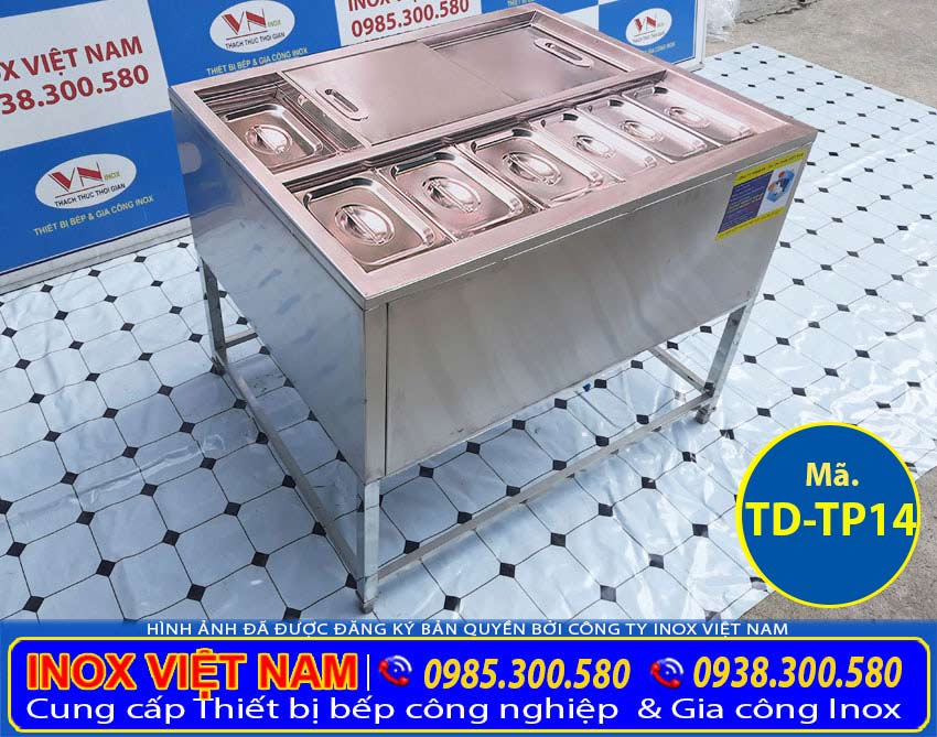Mẫu thùng đá inox có khung chân kèm khay topping | Thùng đá inox quầy bar có khay topping.