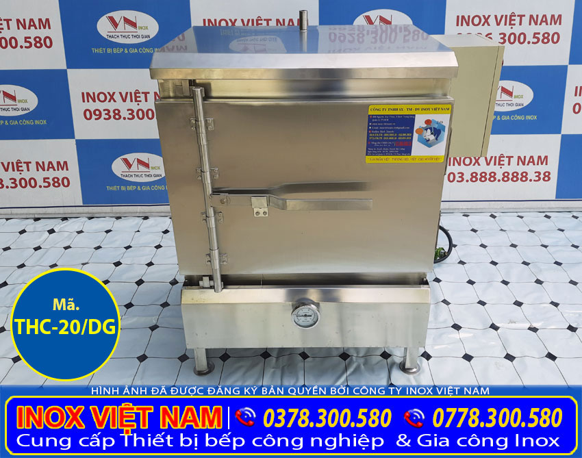 Mẫu tủ nấu cơm bằng công nghiệp | Tủ hấp cơm công nghiệp bằng điện và gas 20kg sản xuất Bếp Inox Việt Nam.