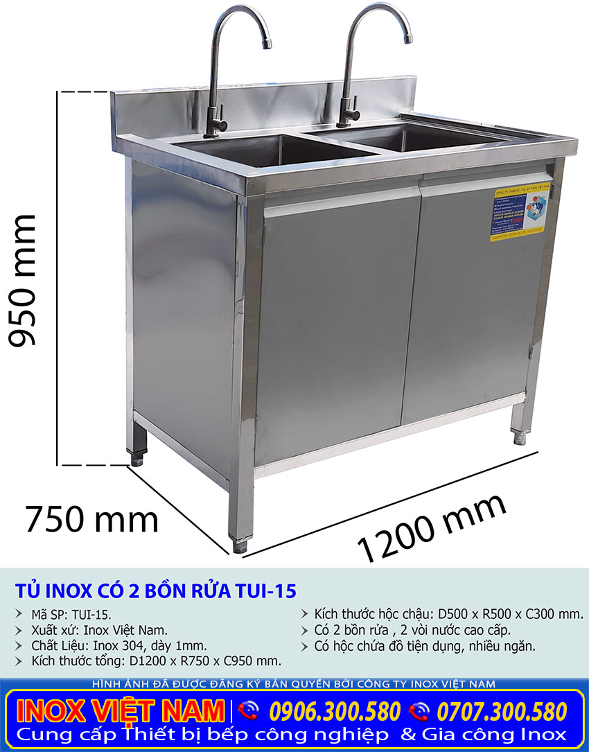 Kích thước của tủ đựng chén bát inox có bồn rửa TUI-15