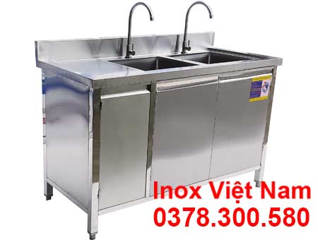 Mẫu tủ inox, tủ đựng chén bát inox có bồn rửa sản xuất Bếp Inox Việt Nam.