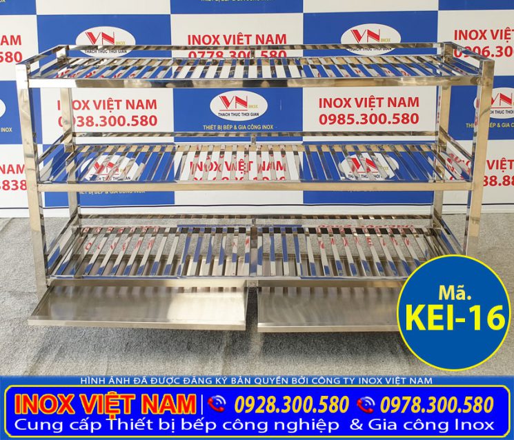 Kệ Inox 3 Tầng Có Khay Hứng Nước KEI-16 - Bếp Inox Việt Nam