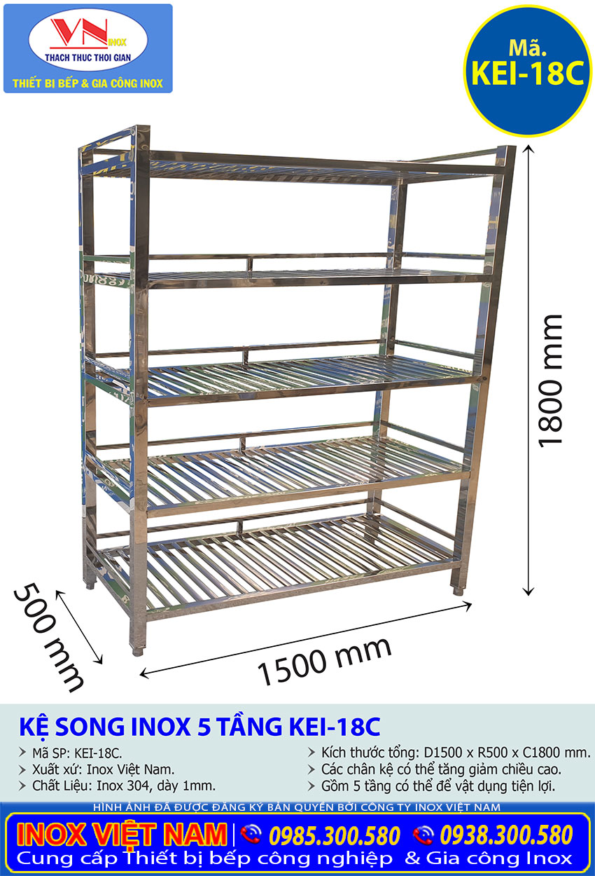 Kệ Song Inox 5 Tầng KEI-18 - Bếp Inox Việt Nam