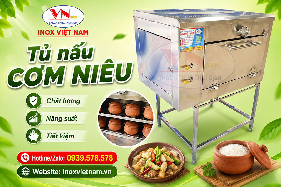Tủ nấu cơm niêu công nghiệp chuyên dùng cho chuỗi nhà hàng cơm niêu, quán ăn gia đình và bếp trung tâm.