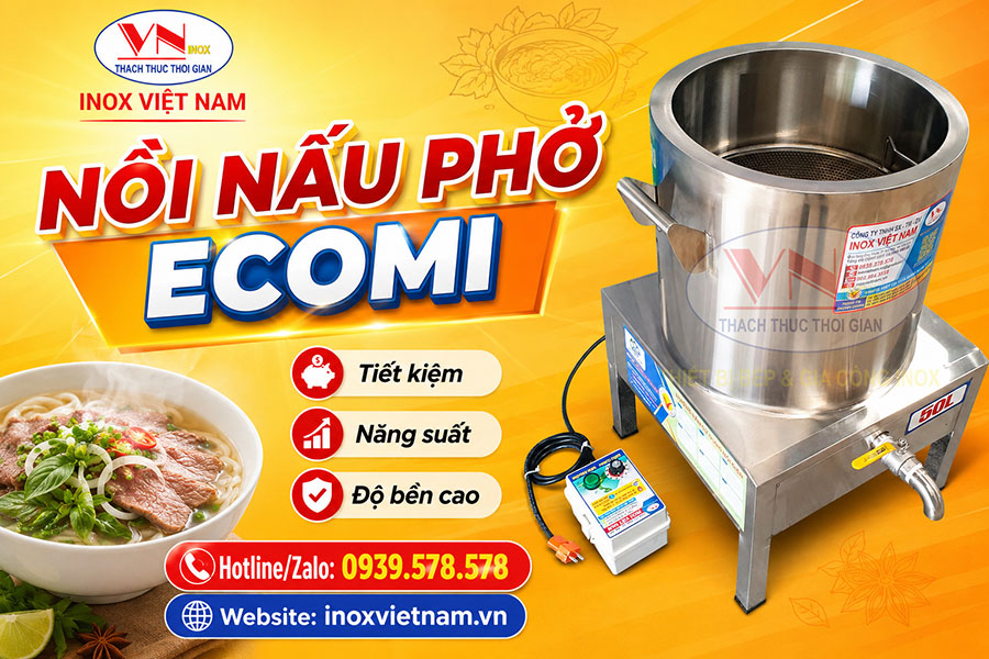 Nồi nấu phở điện ECOMI hỗ trợ hầm xương nhanh chóng, tiết kiệm công sức và thời gian.