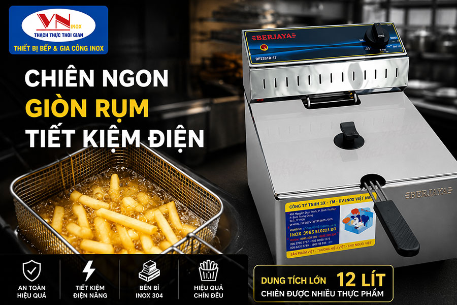 Bếp chiên nhúng inox công nghiệp phù hợp quán gà rán và đồ ăn nhanh