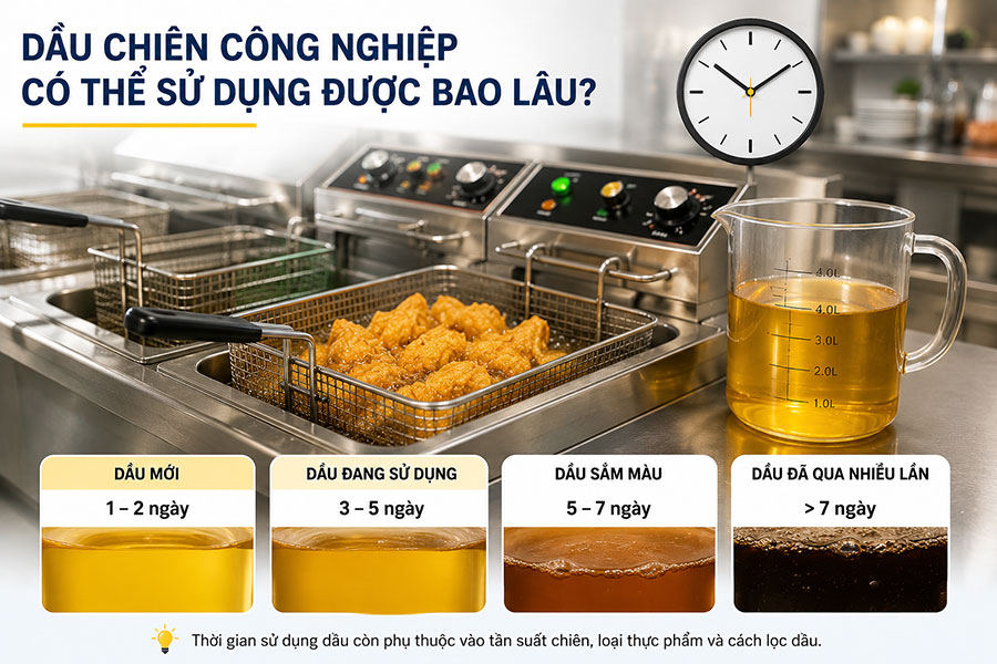 Thời gian sử dụng dầu chiên công nghiệp phụ thuộc vào chất lượng dầu