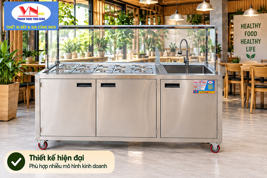 Quầy inox kinh doanh đồ ăn healthy TH-41 đẹp của Bếp Inox Việt Nam