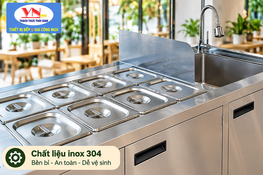 Khay inox quầy bán cơm healthy TH-41 tiện dụng, giúp sắp xếp món ăn đẹp mắt