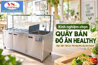 Mẫu quầy inox trưng bày thức ăn healthy đẹp cho quán ăn hiện đại